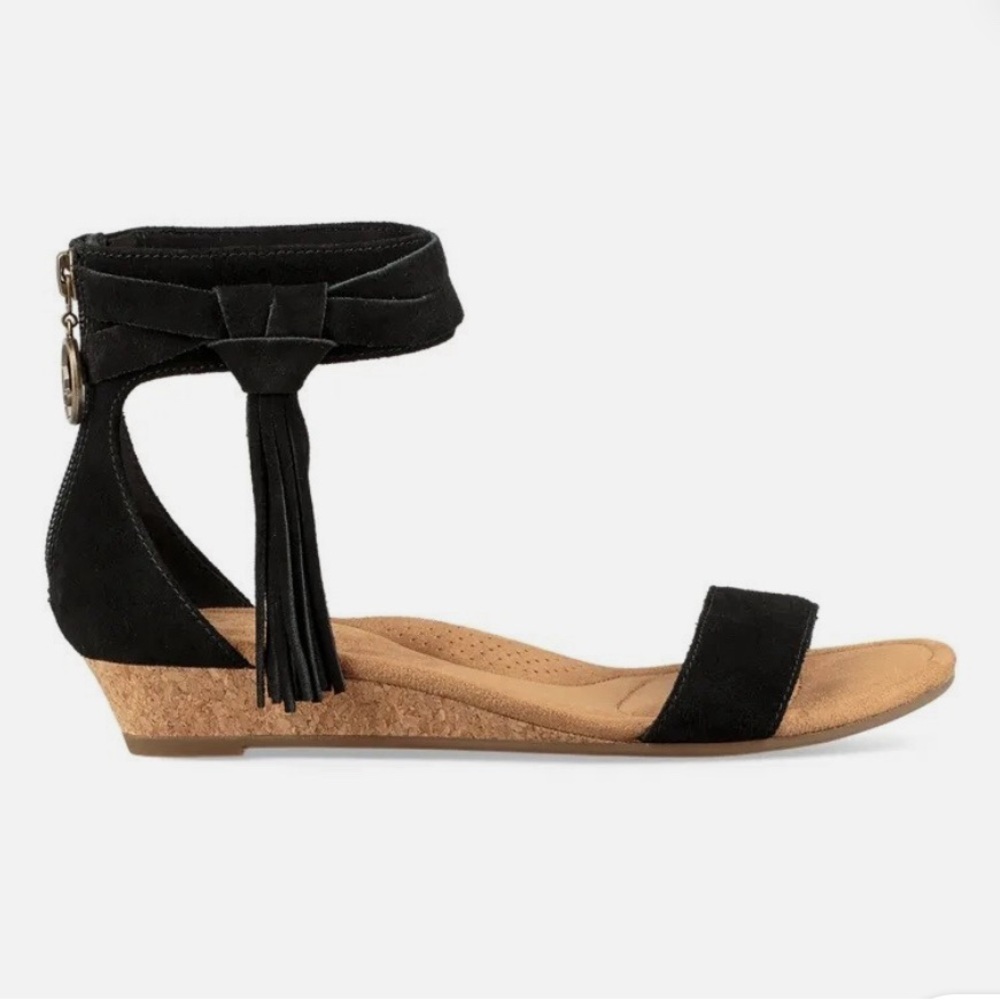 Koolaburra by UGGS Black Ankle-Tie Tassel Wedge Sandals
